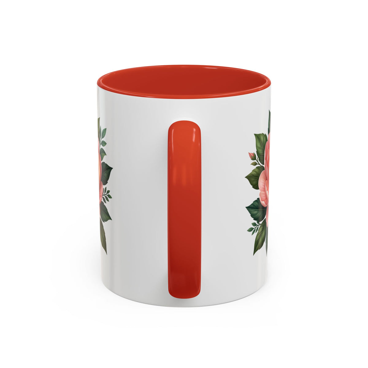 Floral Peony Accent Coffee Mug — Pink Rose Bloom Ceramic Cup