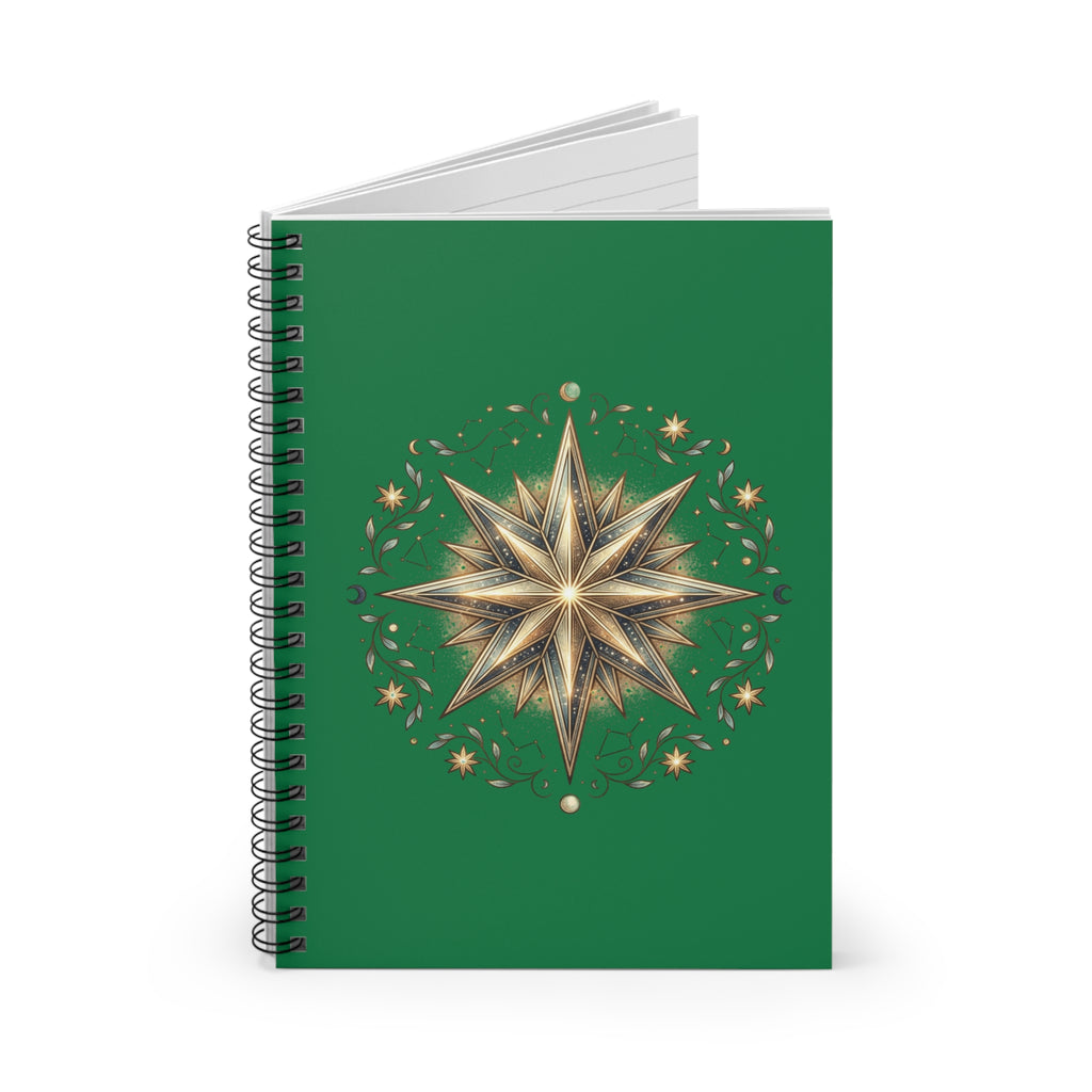 Star Print Spiral Notebook - Ruled Line- Dark Green