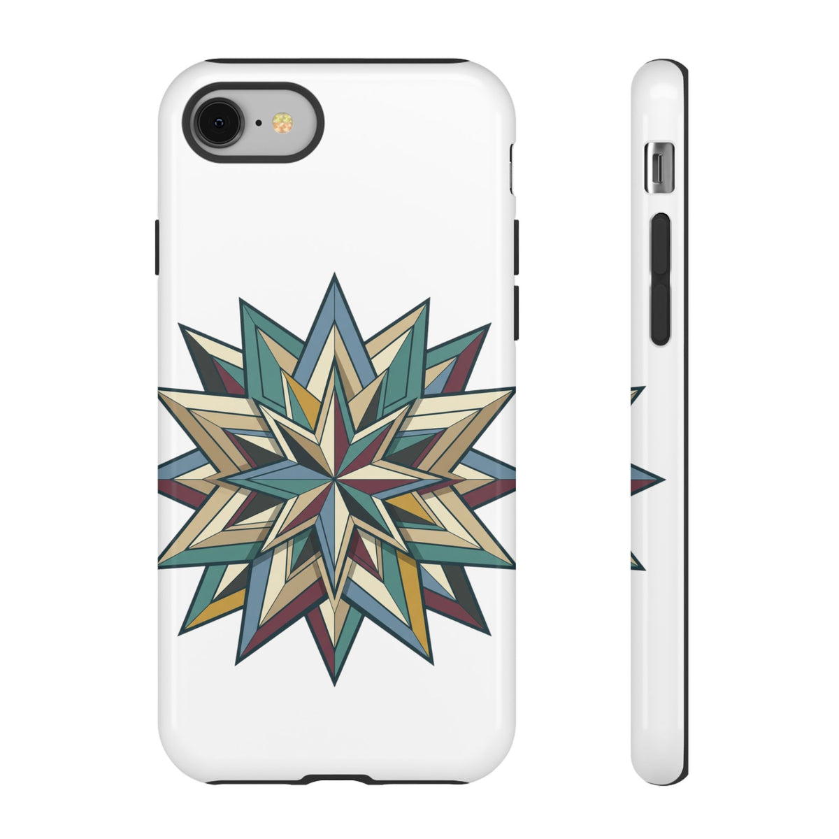 Geometric Star Phone Case — Teal & Earthtone Mandala Design