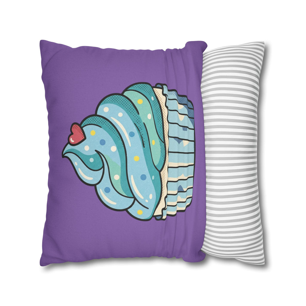 Cupcake Throw Pillow - Cute Blue Frosting Decorative Cushion for Kids’ Rooms, Nurseries & Baker Gift- Light Purple