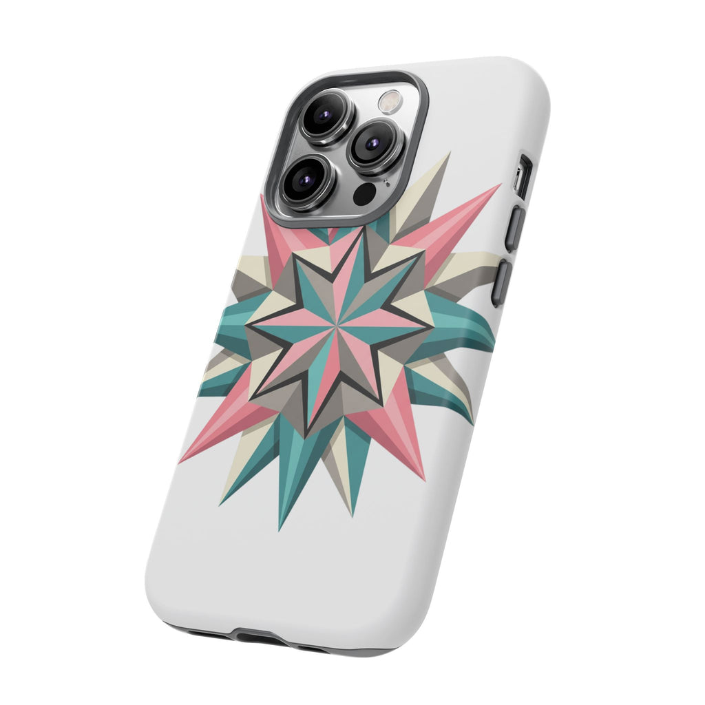Geometric Star Tough Phone Case – Pink Teal Compass Design