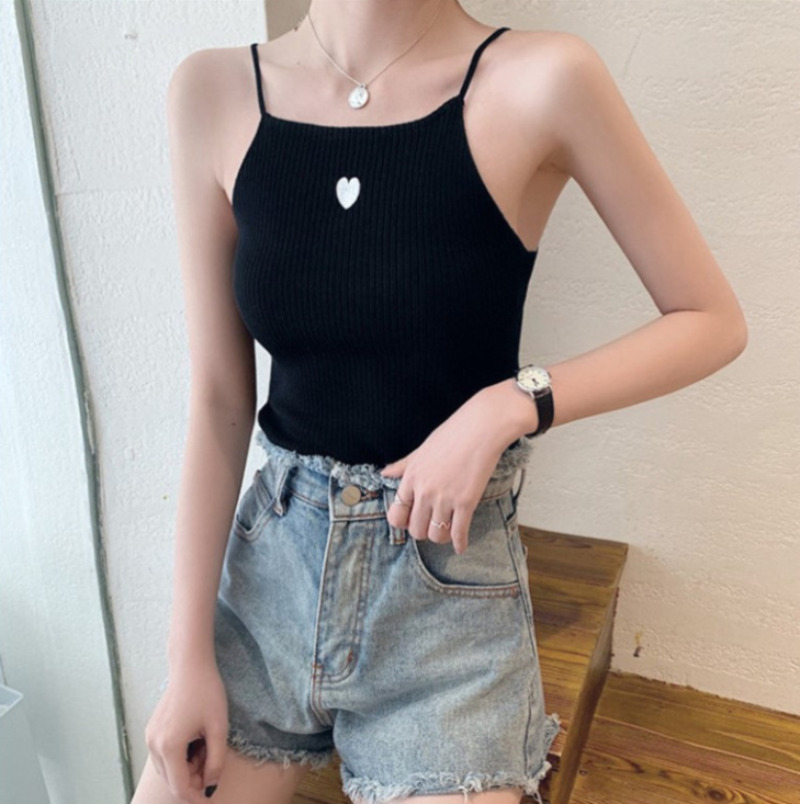 Womens Top Sleeveless Vest Solid Embroidery Heart
