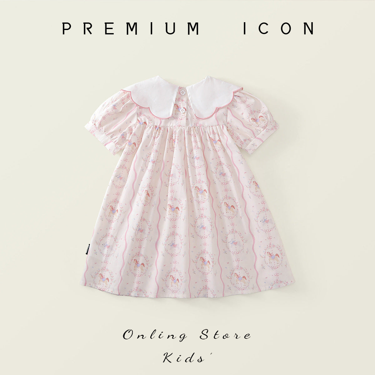 Cute Floral Bubble Sleeve Dress for Girls with Sweet Peter Pan