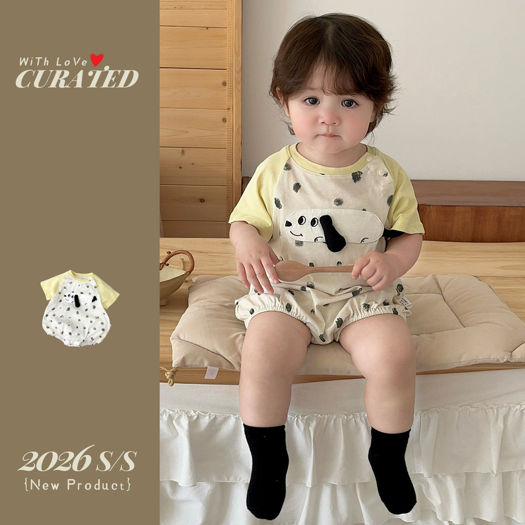 Shoulder Sleeve Short Sleeve Bodysuit Outfit Boy Dog Polka Dot Summer Crawling Suit