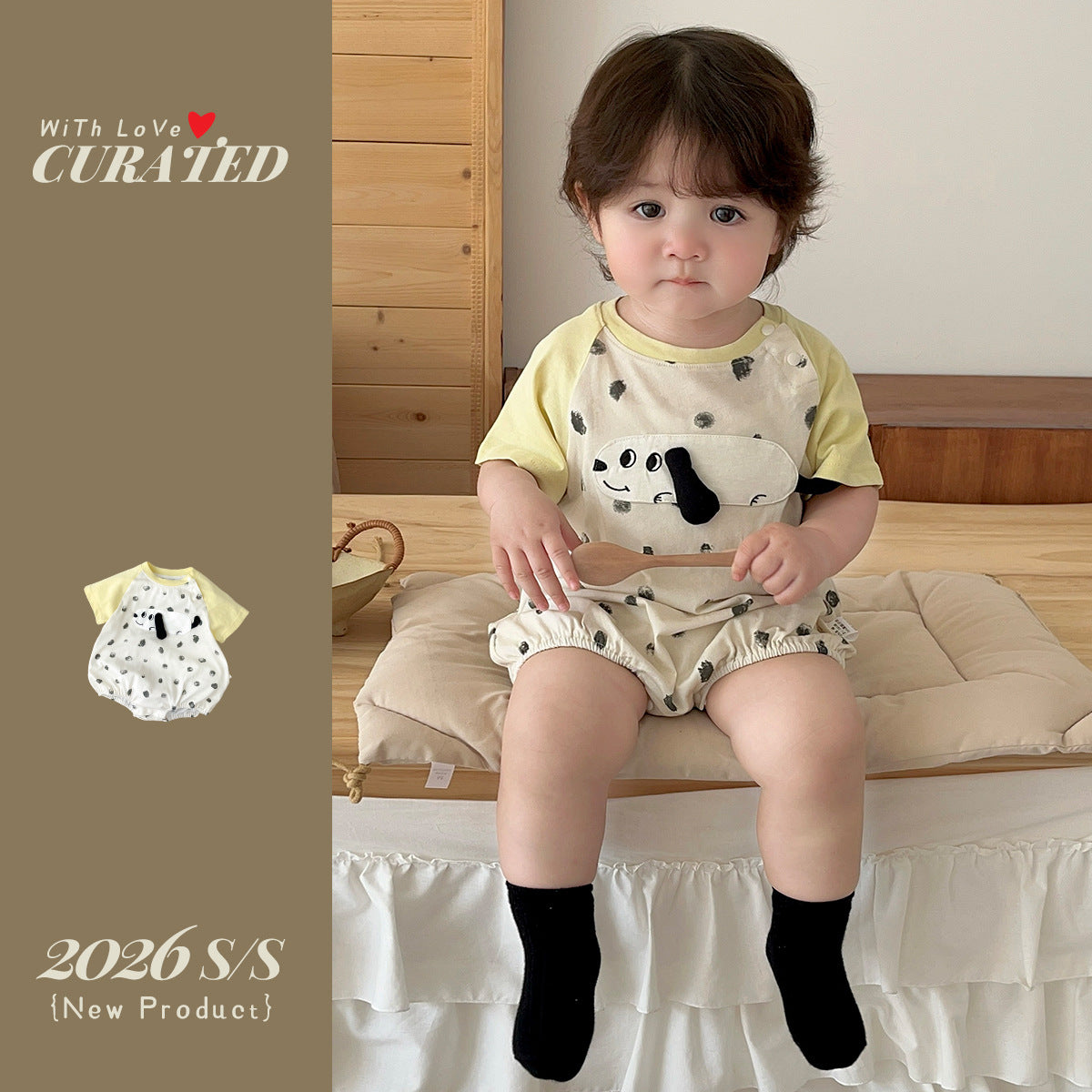 Shoulder Sleeve Short Sleeve Bodysuit Outfit Boy Dog Polka Dot Summer Crawling Suit