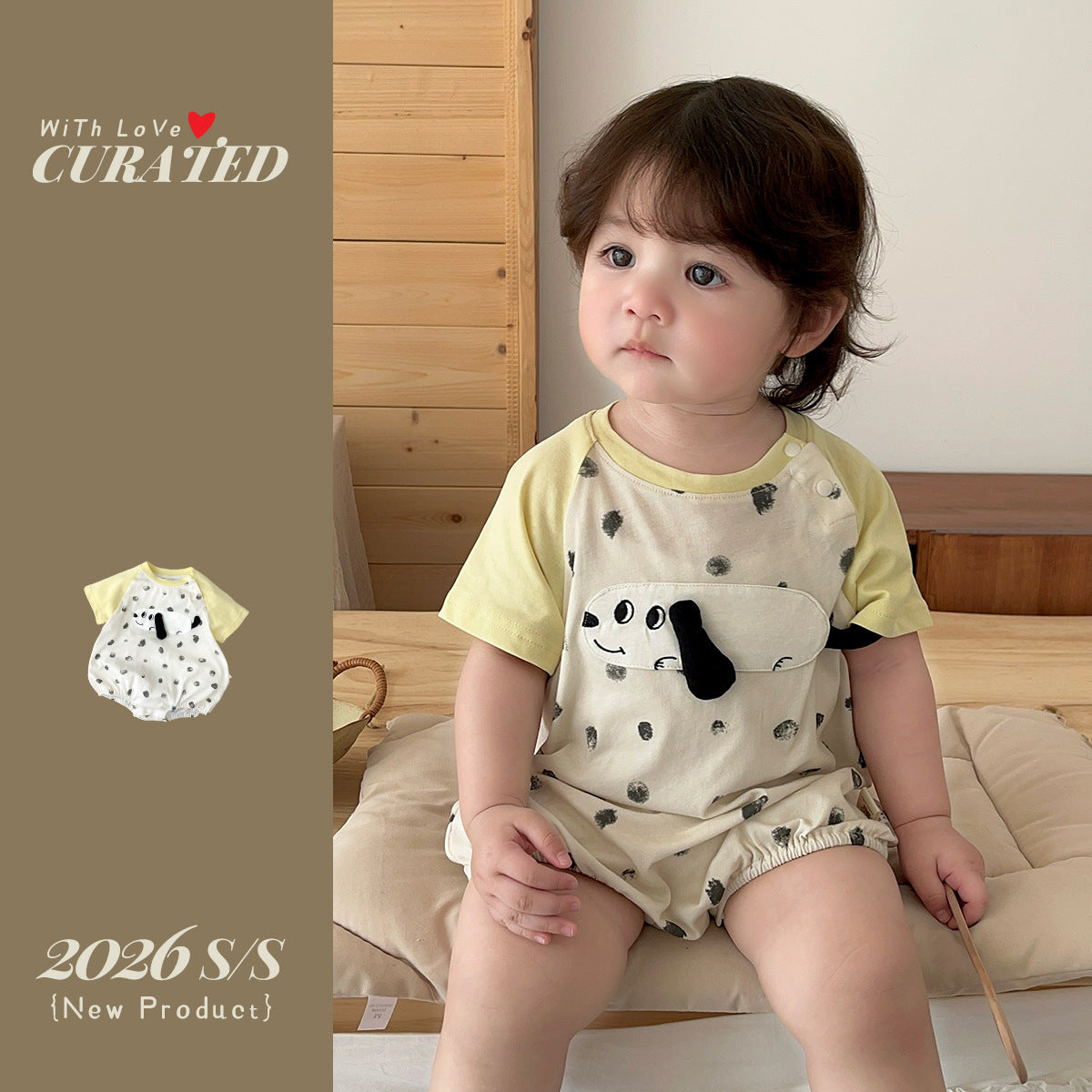 Shoulder Sleeve Short Sleeve Bodysuit Outfit Boy Dog Polka Dot Summer Crawling Suit