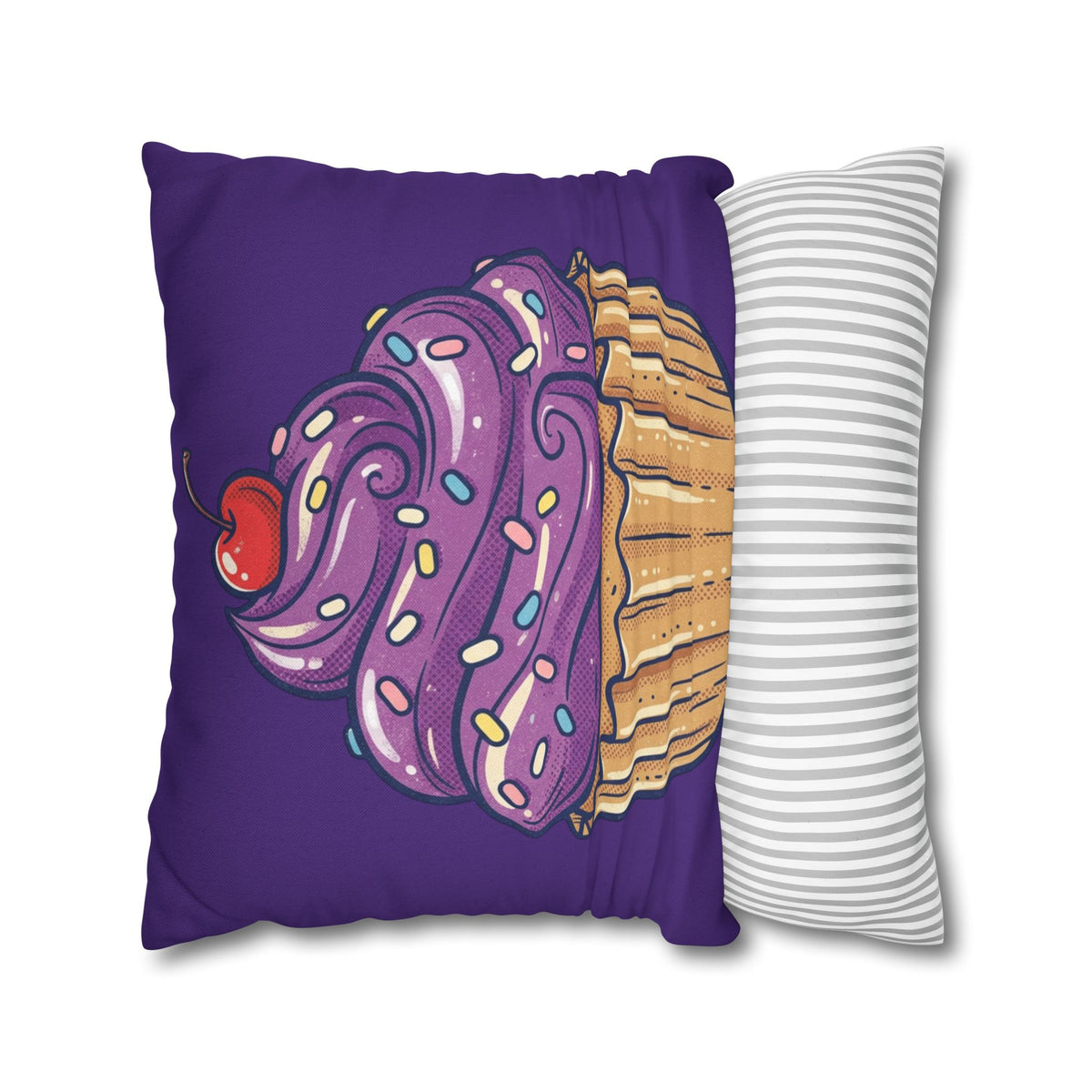Purple Cupcake Decorative Pillowcase — Cute Dessert Throw Pillow Cover- Dark Purple
