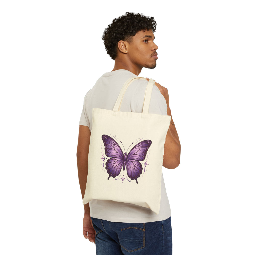 Purple Butterfly Canvas Tote Bag — Stylish Eco-Friendly Shopping Tote
