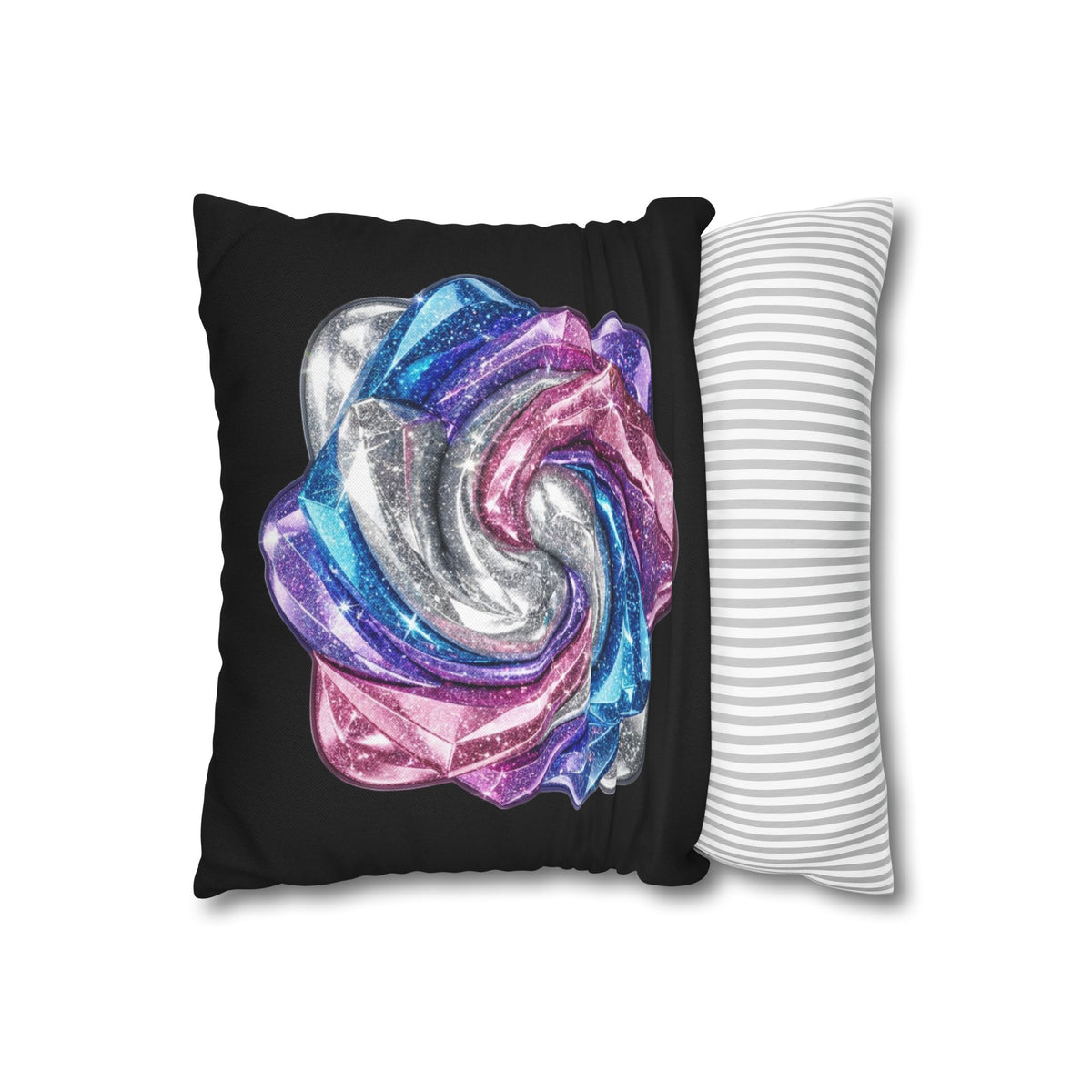 3D Glitter Design Black Spun Polyester Square Pillowcase