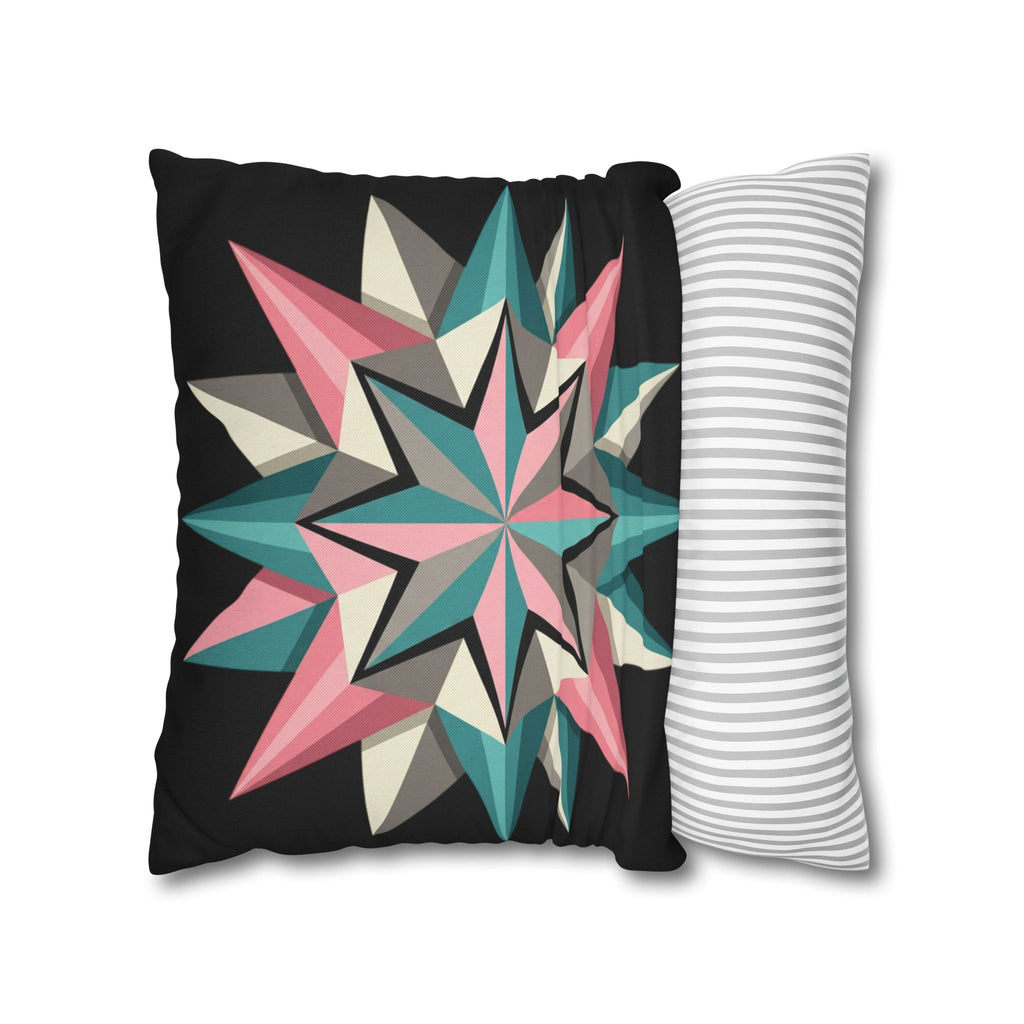 Geometric Starburst Throw Pillowcase — Teal & Pink Modern Decorative Cushion Cover