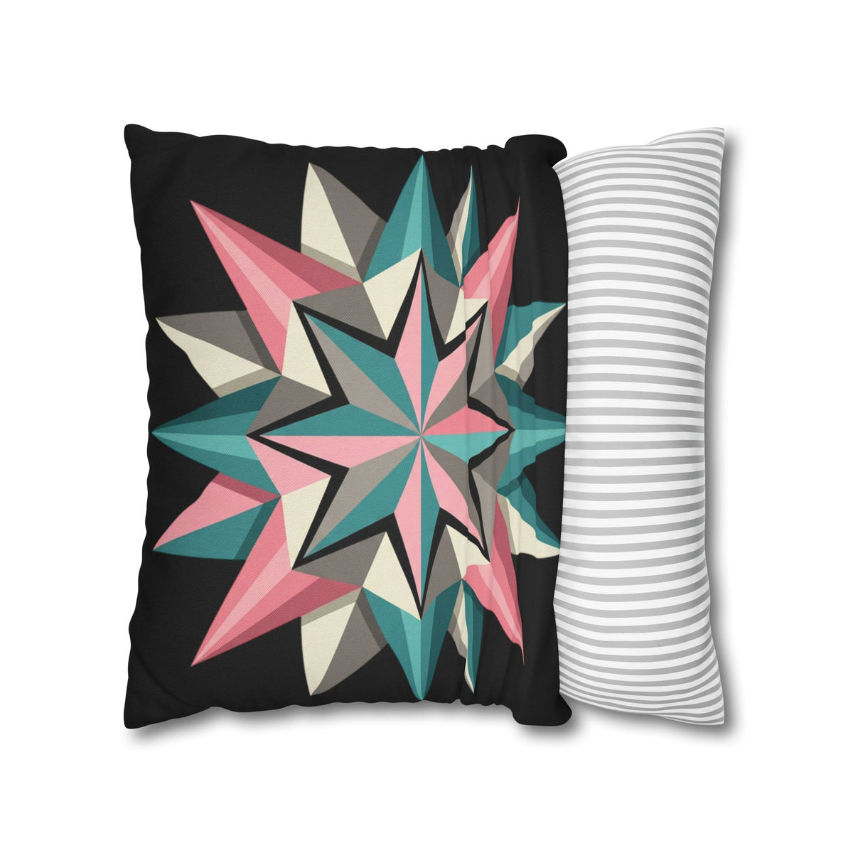 Geometric Starburst Throw Pillowcase — Teal & Pink Modern Decorative Cushion Cover