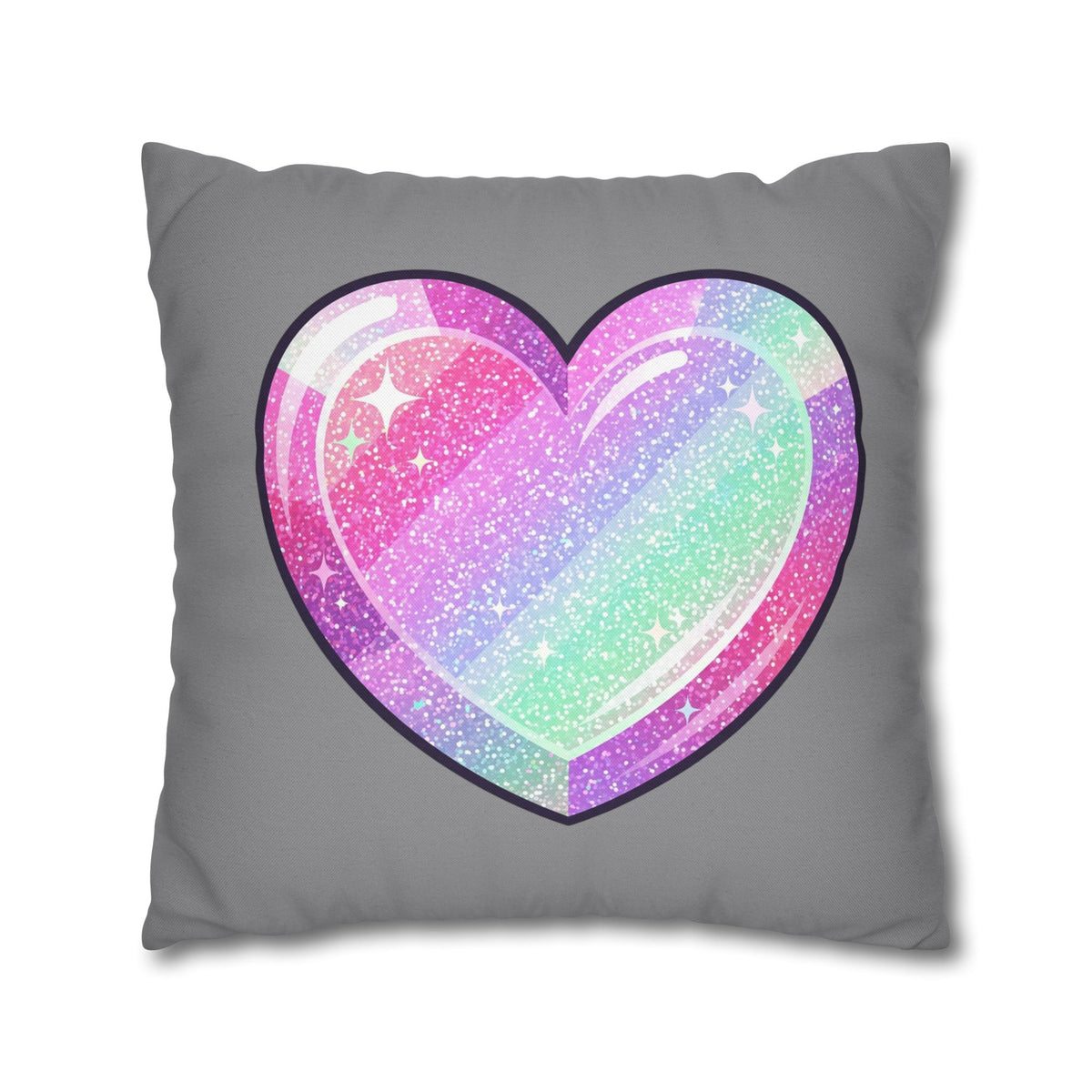 Pastel Glitter Heart Pillowcase Spun Polyester Square Pillowcase- Grey