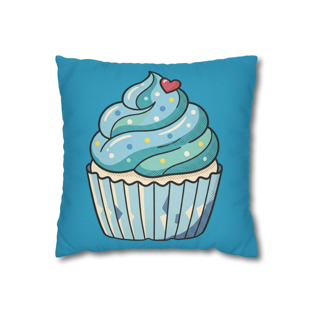 Cupcake Throw Pillow — Cute Blue Dessert Decorative Cushion for Kids & Bakery Lovers- Turquoise