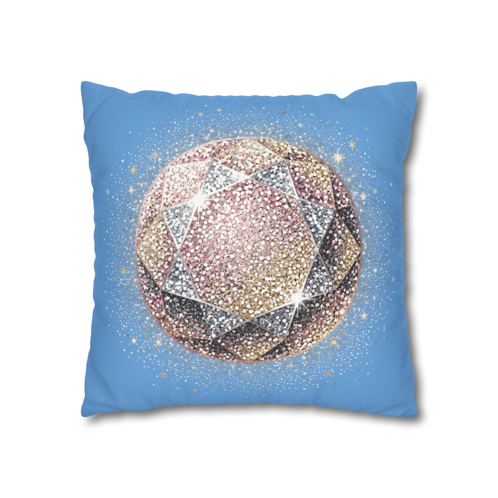 Glittery Light Blue Spun Polyester Square Pillowcase