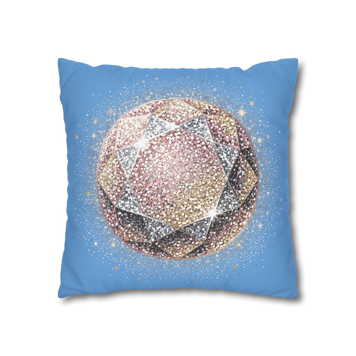 Glittery Light Blue Spun Polyester Square Pillowcase