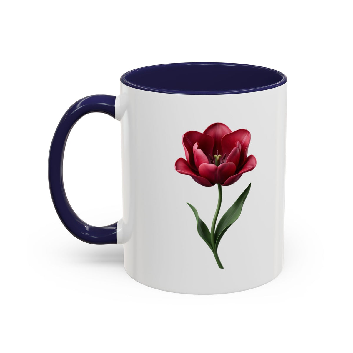 Red Tulip Accent Coffee Mug – Floral 11/15oz Ceramic Mug