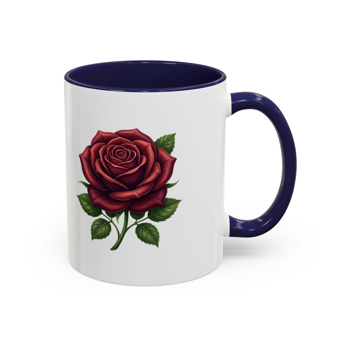 Red Rose Accent Coffee Mug — Floral Ceramic Coffee Cup (11/15oz)