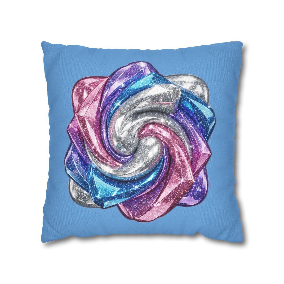 3D Glitter Design Light Blue Spun Polyester Square Pillowcase