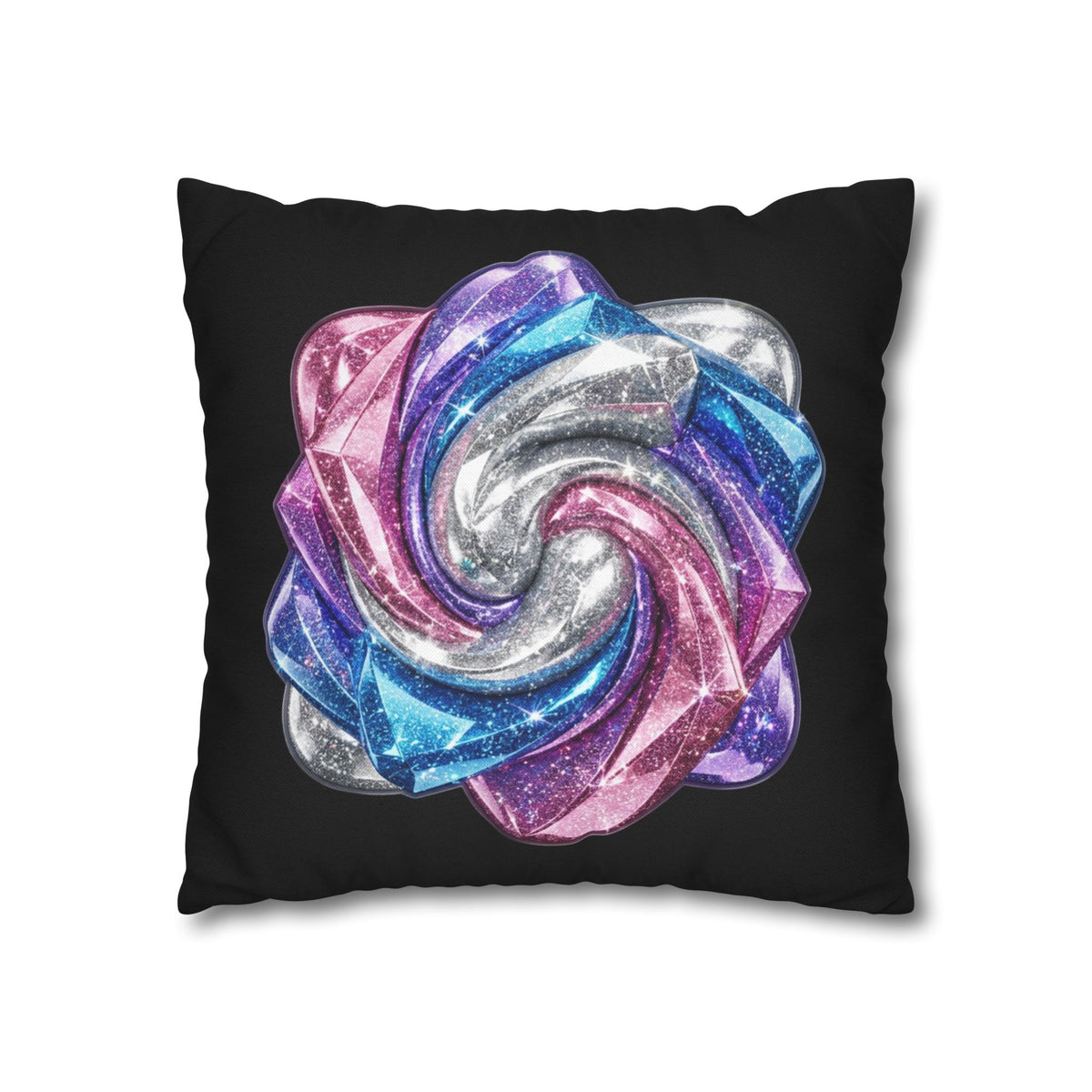 3D Glitter Design Black Spun Polyester Square Pillowcase