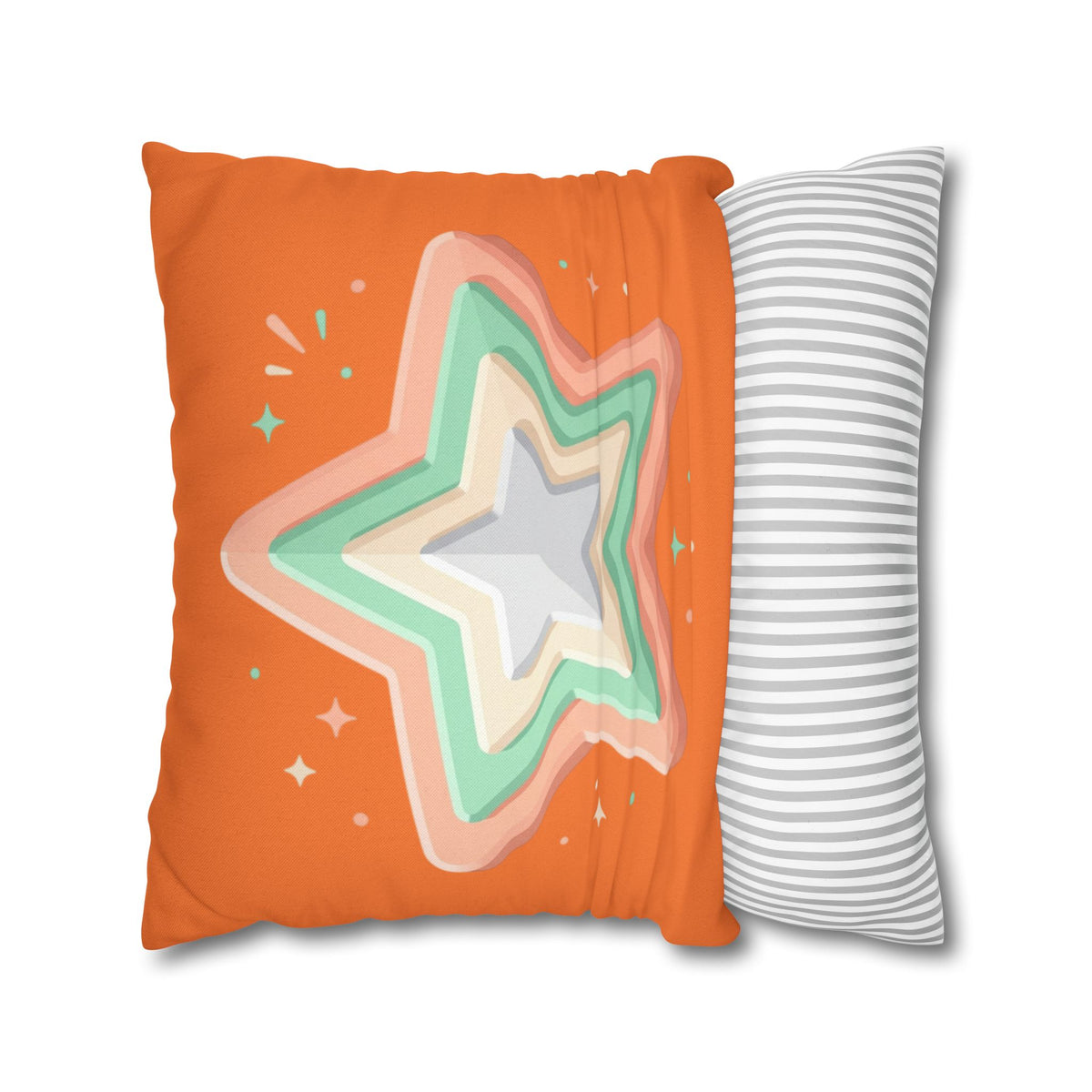 Star Shape Orange Spun Polyester Square Pillowcase