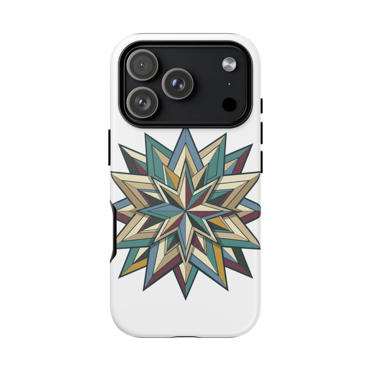 Geometric Star Phone Case — Teal & Earthtone Mandala Design