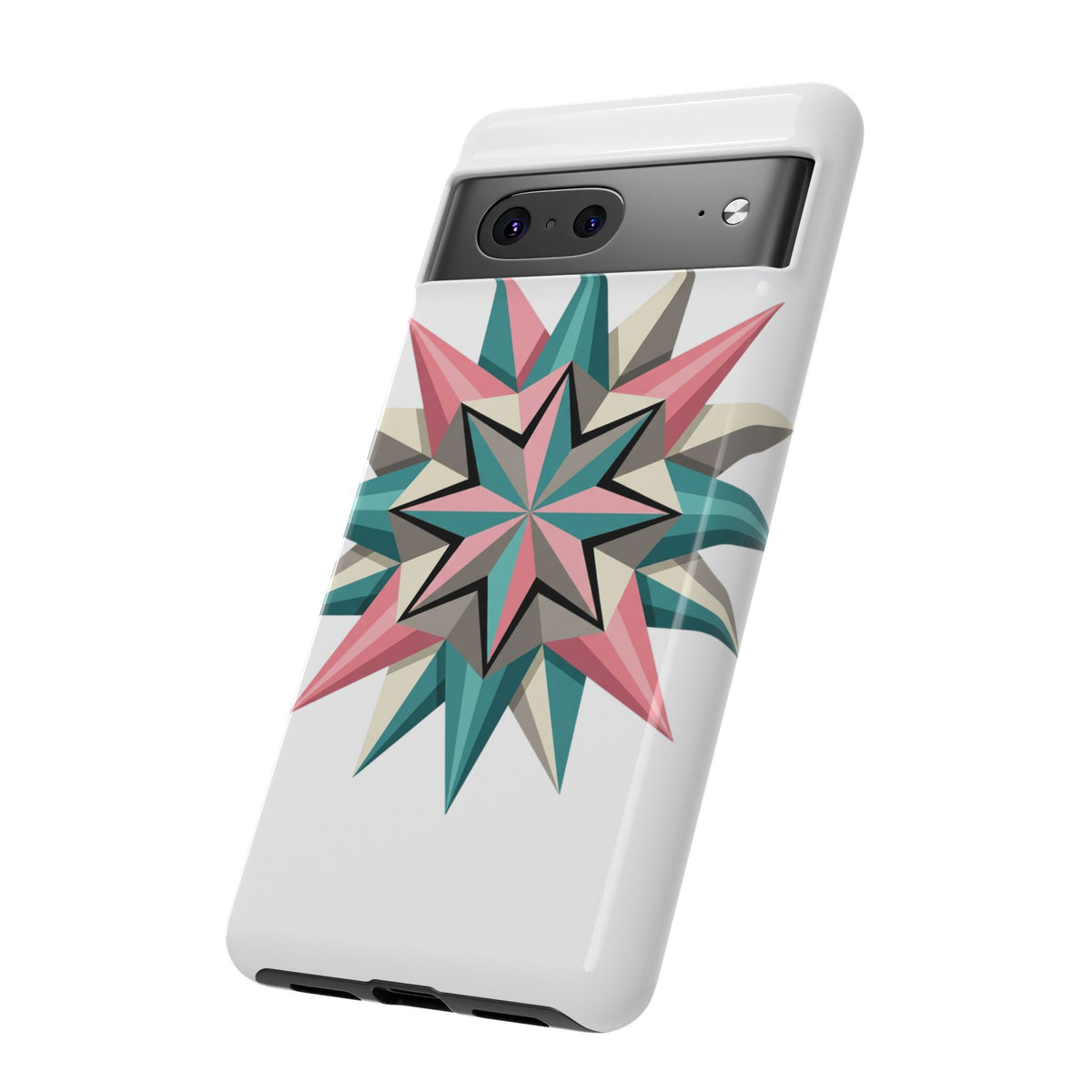Geometric Star Tough Phone Case – Pink Teal Compass Design