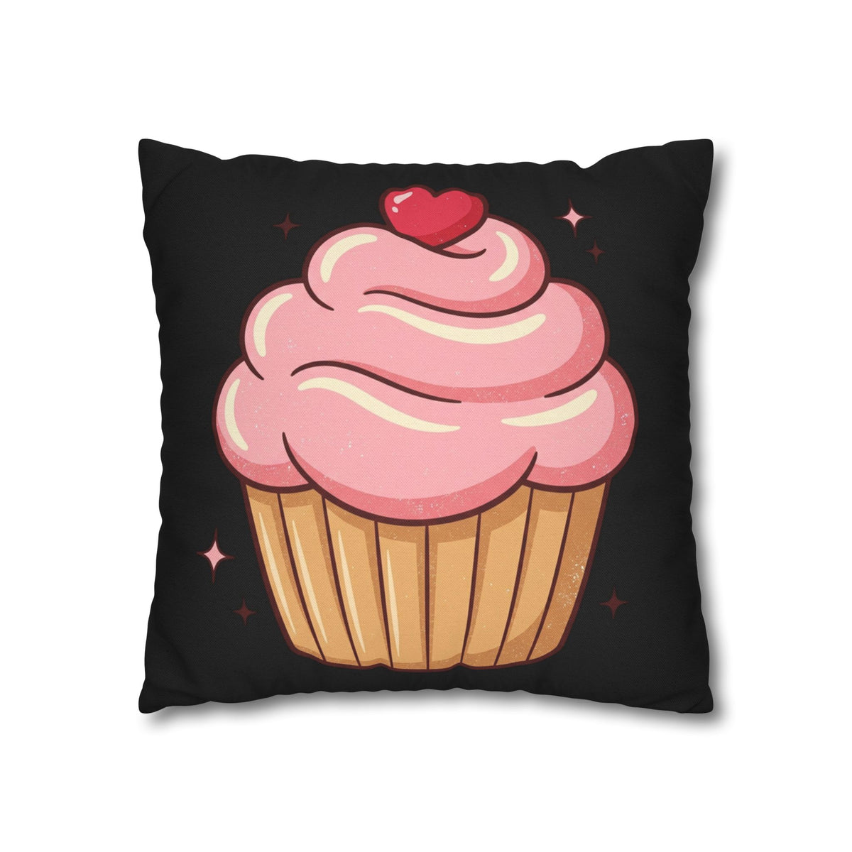 Pink Cupcake Spun Polyester Square Pillowcase- Black