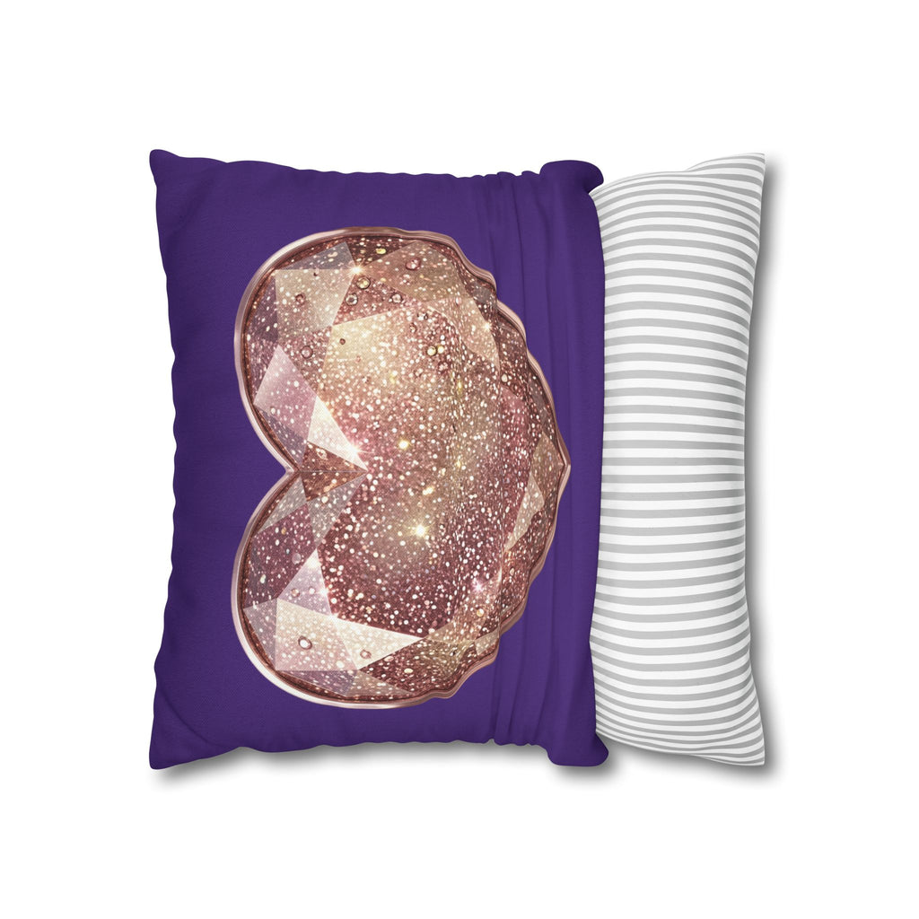 Sparkling Rose Gold Heart Pillowcase — Decorative Square Throw Pillow Cover- Dark Purple