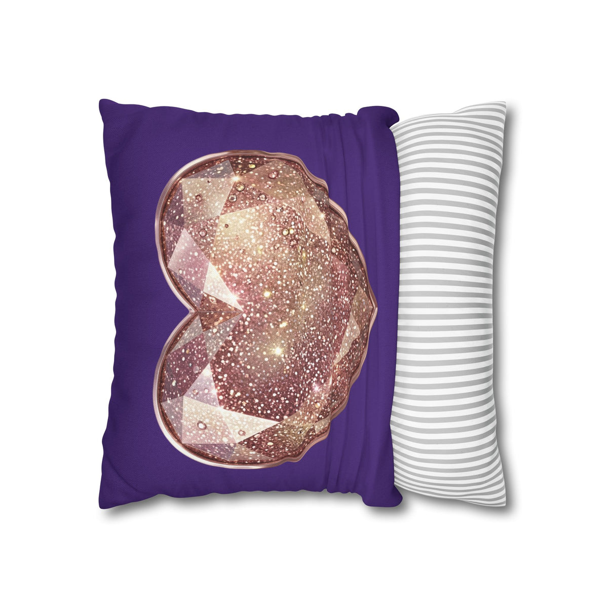 Sparkling Rose Gold Heart Pillowcase — Decorative Square Throw Pillow Cover- Dark Purple