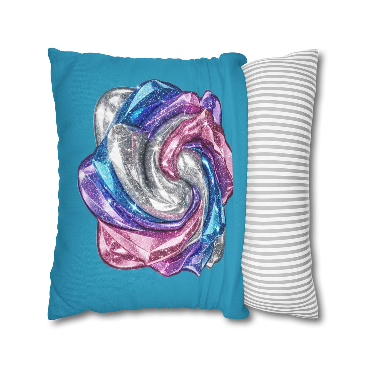3D Glitter Design Turquoise Spun Polyester Square Pillowcase