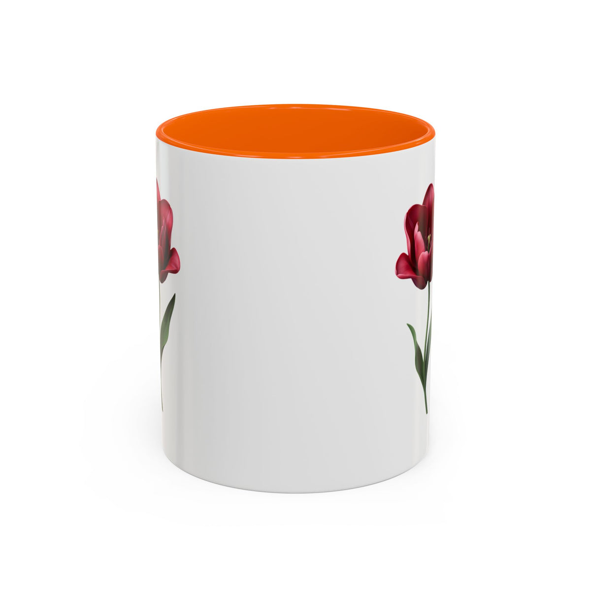 Red Tulip Accent Coffee Mug – Floral 11/15oz Ceramic Mug