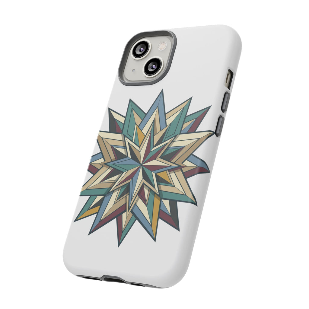 Geometric Star Phone Case — Teal & Earthtone Mandala Design