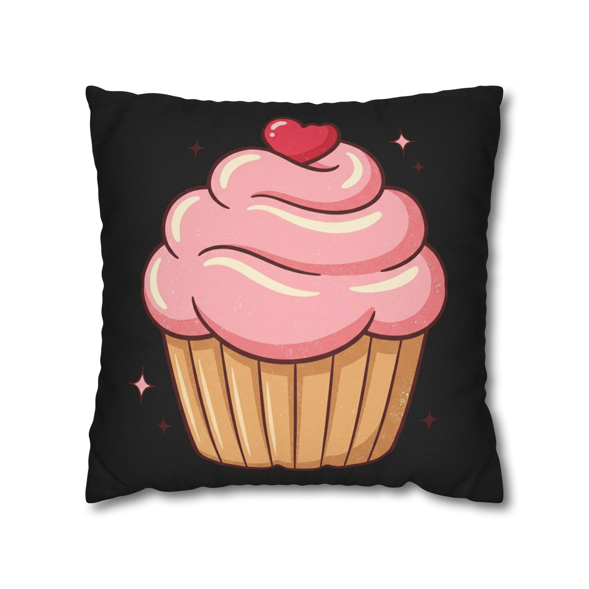 Pink Cupcake Spun Polyester Square Pillowcase- Black