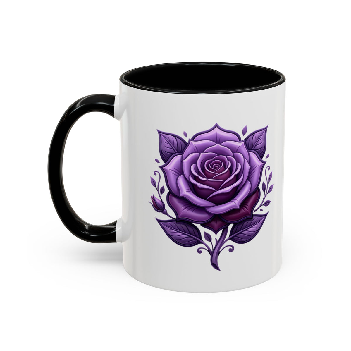 Purple Rose Accent Coffee Mug — Floral Gothic Tea Cup for Women & Gifts