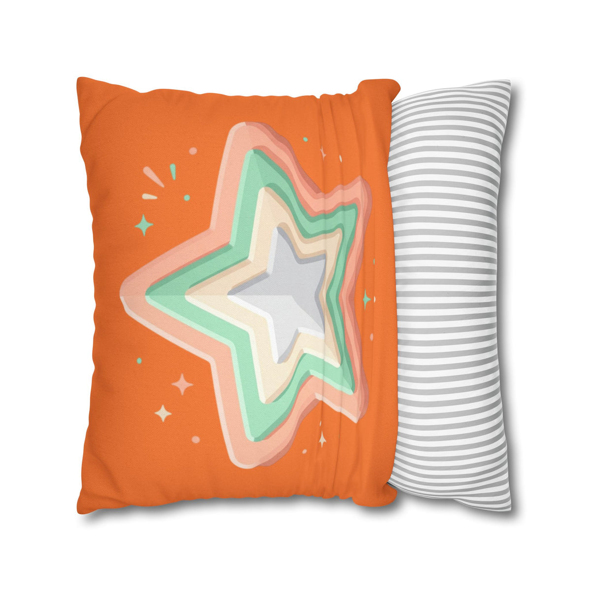 Star Shape Orange Spun Polyester Square Pillowcase