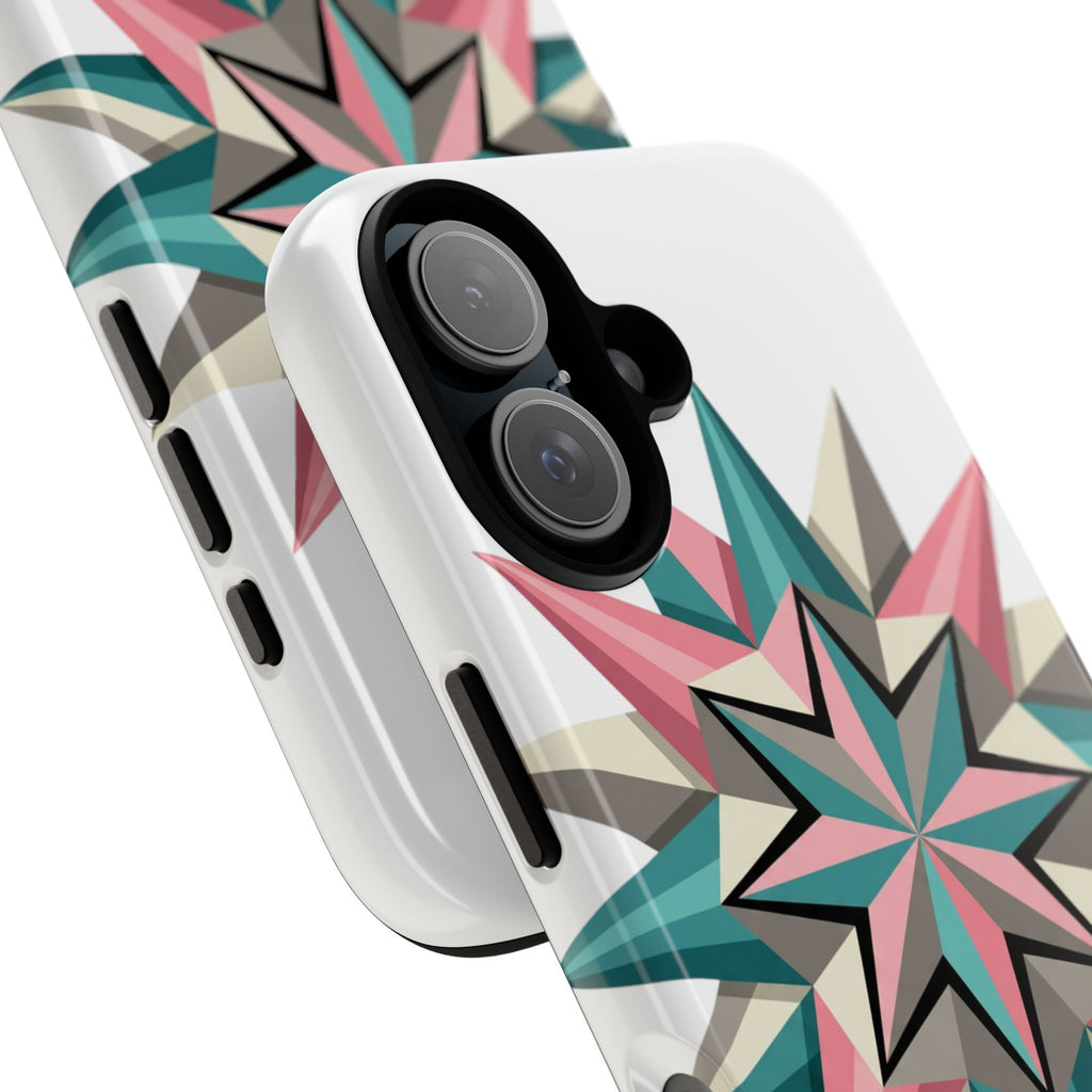 Geometric Star Tough Phone Case – Pink Teal Compass Design