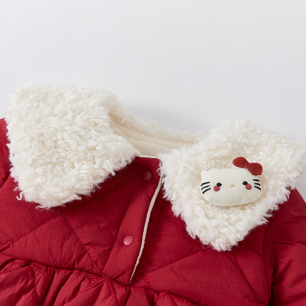 Fleece-Lined Cartoon Romper for Baby Girls, Stylish Thick Warm Hooded Onesie