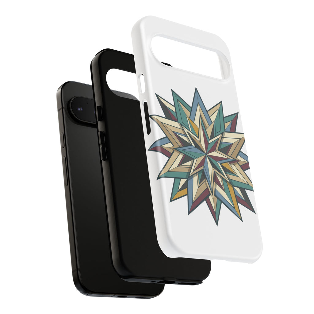Geometric Star Phone Case — Teal & Earthtone Mandala Design