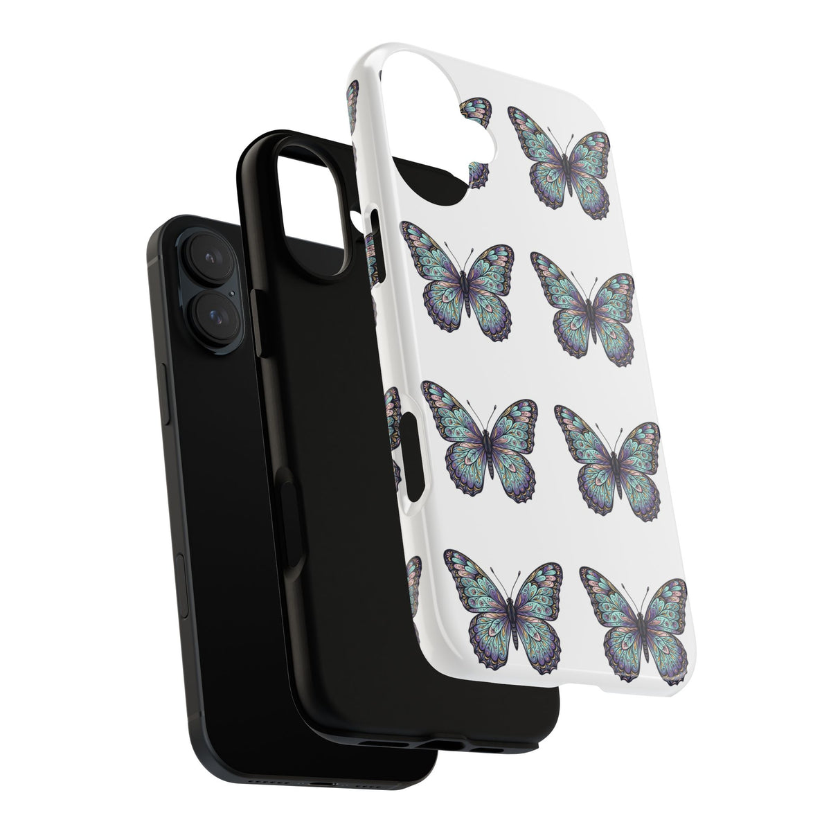 Butterfly Pattern Tough Phone Case — Vintage Teal Floral Protective Cover