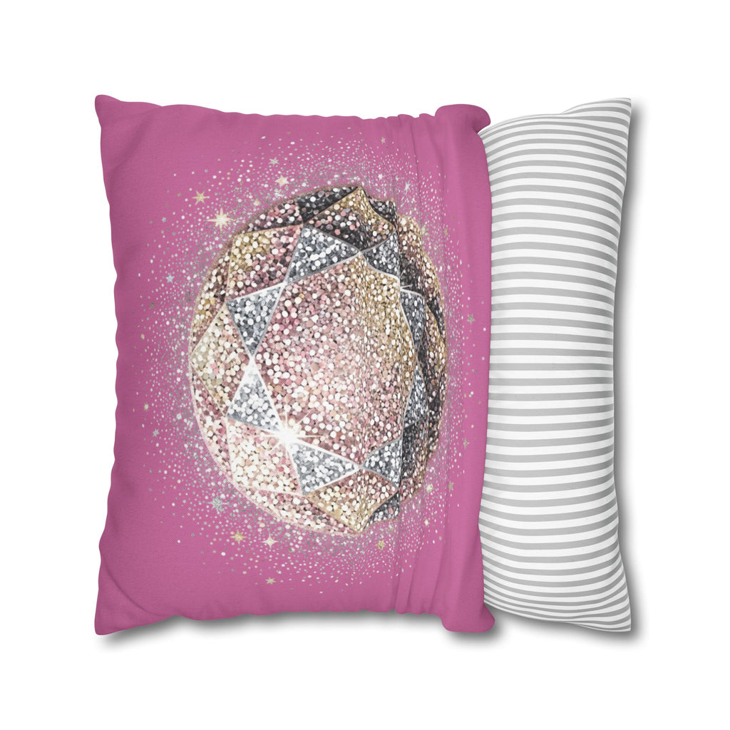 Glittery Light Pink Spun Polyester Square Pillowcase