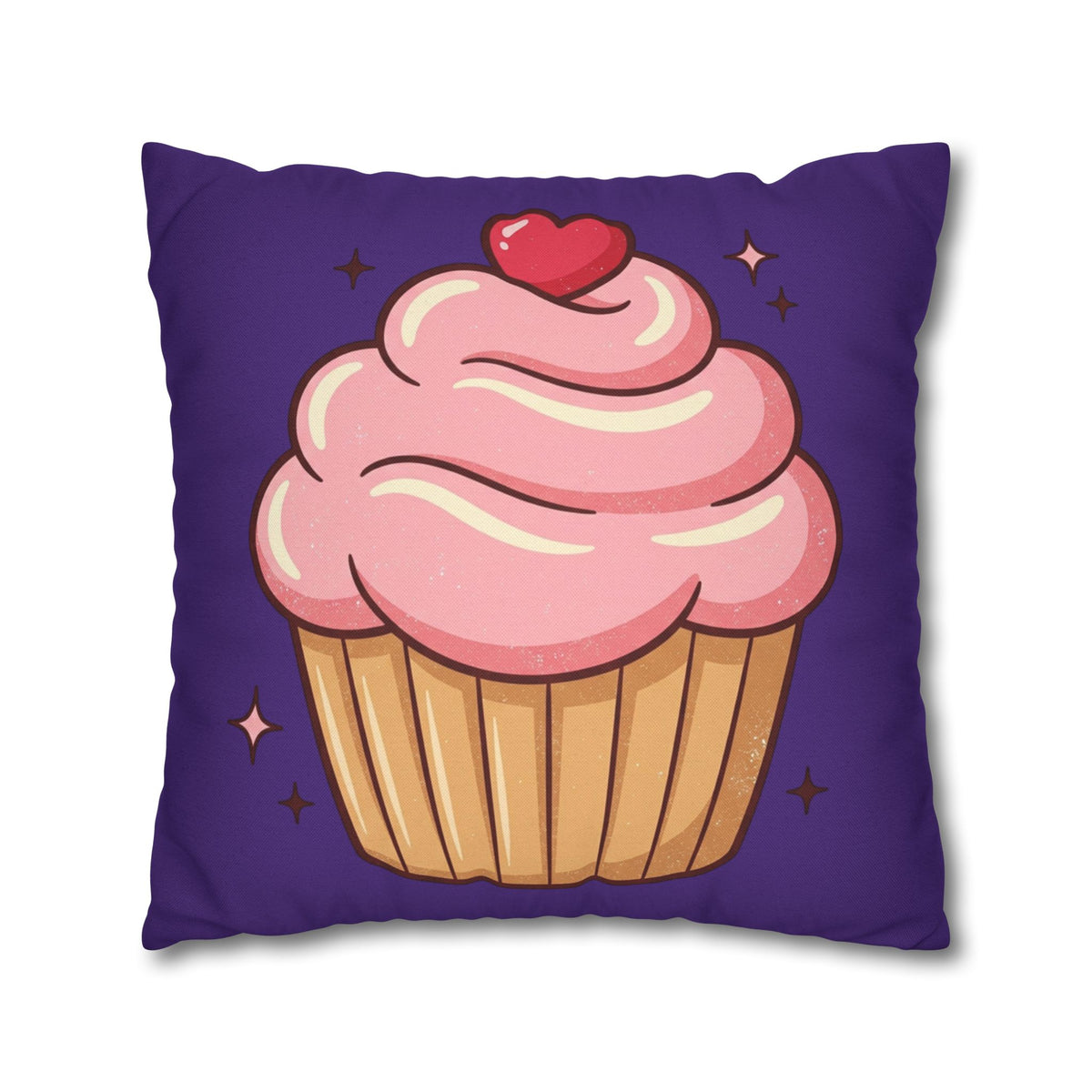 Pink Cupcake Spun Polyester Square Pillowcase- Dark Purple