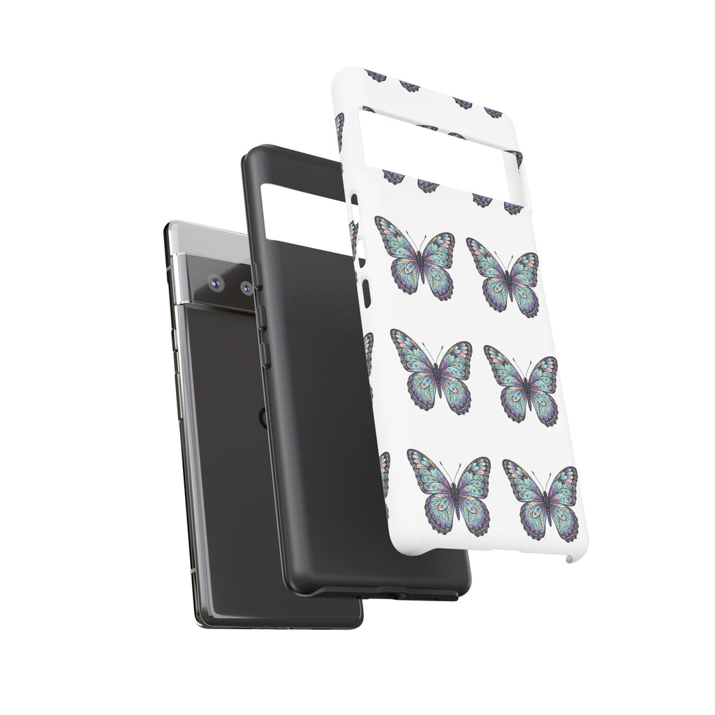 Butterfly Pattern Tough Phone Case — Vintage Teal Floral Protective Cover