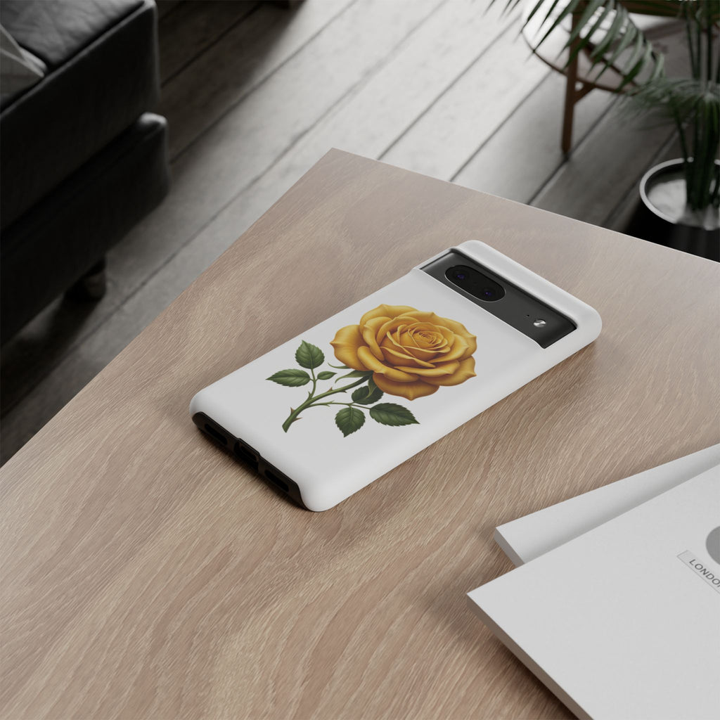 Yellow Rose Phone Case — Vintage Floral Tough Protective Cover