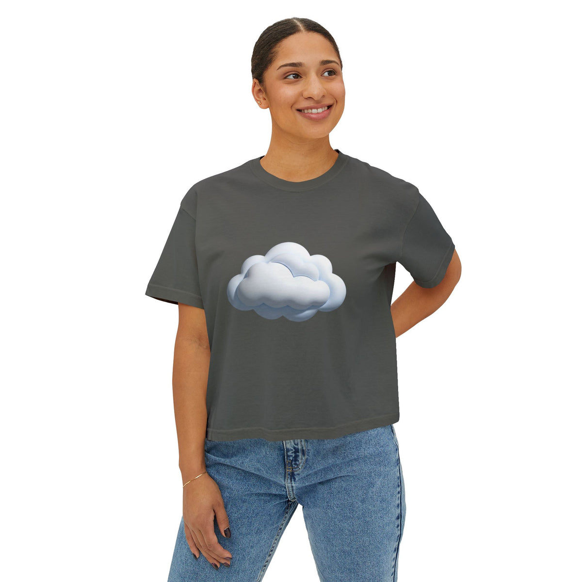 Cloud Graphic Boxy Tee — Minimal Cloud Illustration Women’s Cropped T-Shirt