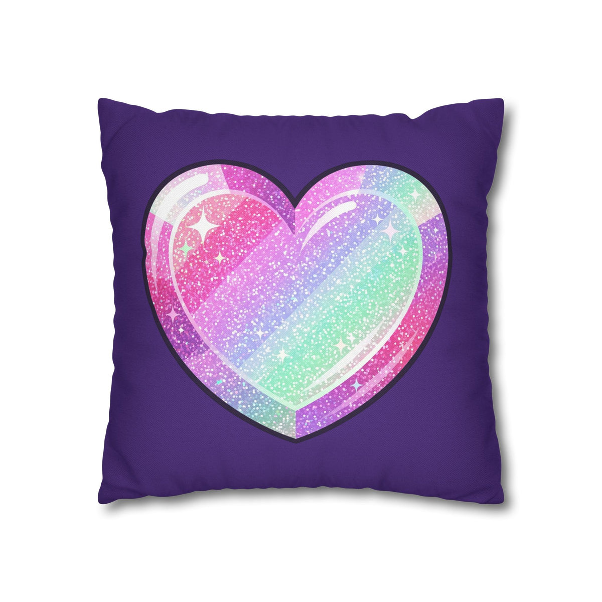 Pastel Glitter Heart Pillowcase Spun Polyester Square Pillowcase- Dark Purple