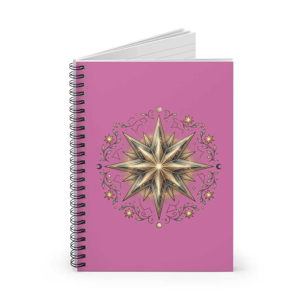 Star Print Spiral Notebook - Ruled Line- Light Pink