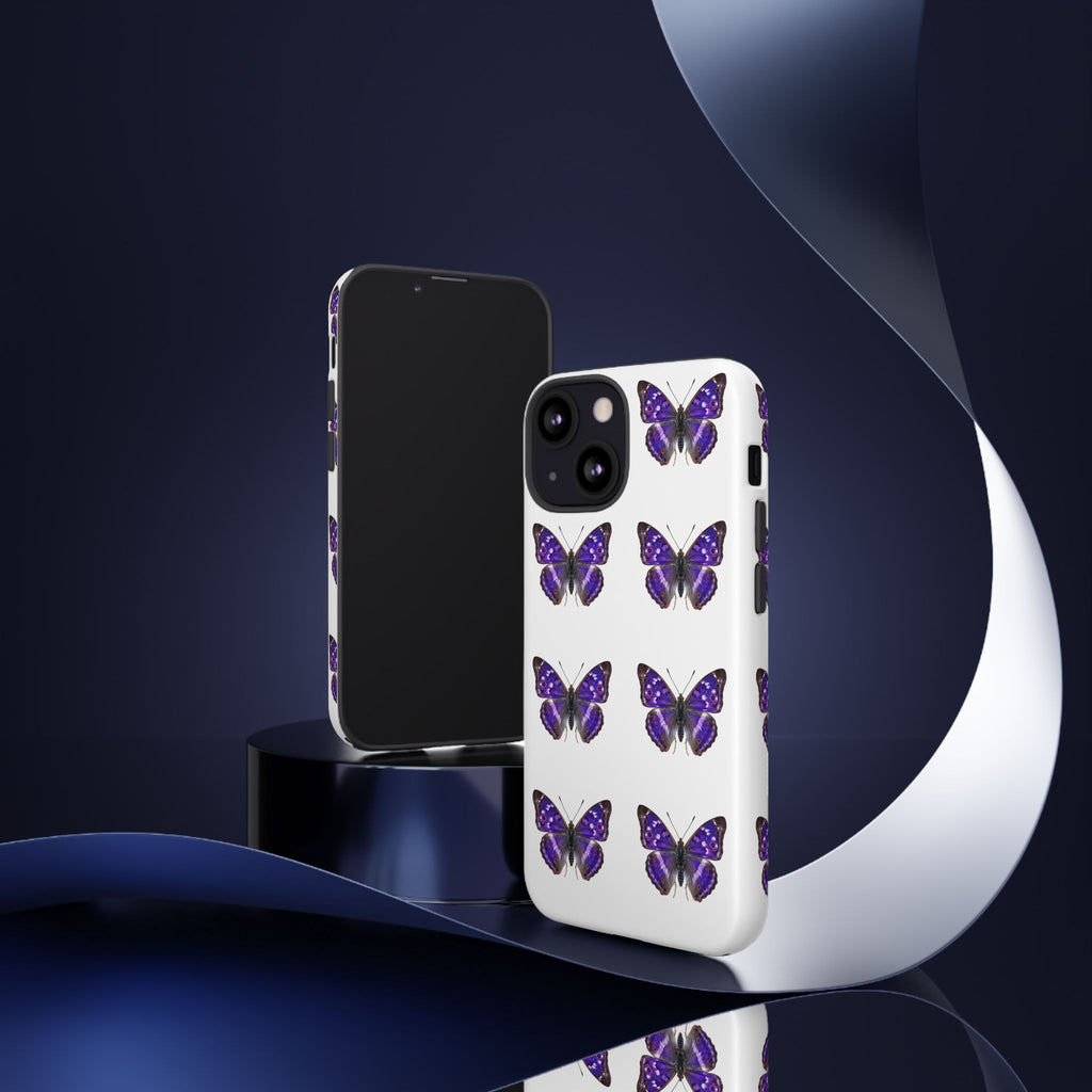Purple Butterfly Tough Phone Case — Durable Protective iPhone Case with Repeating Butterfly Pattern
