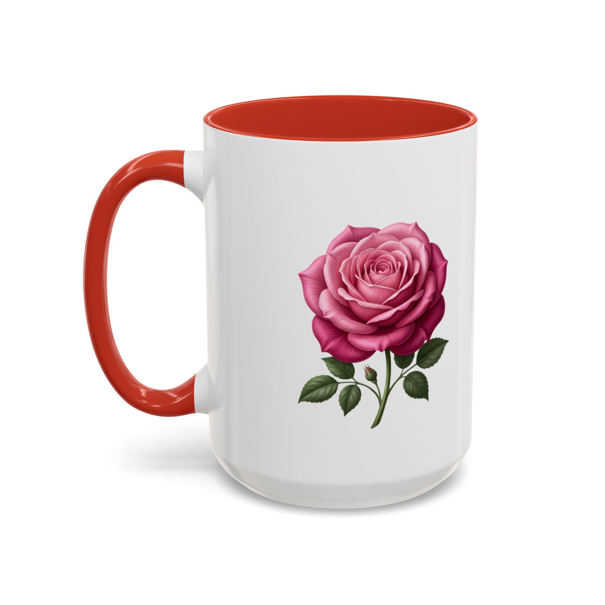 Pink Rose Accent Coffee Mug — Floral Tea & Coffee Cup (11/15 oz)