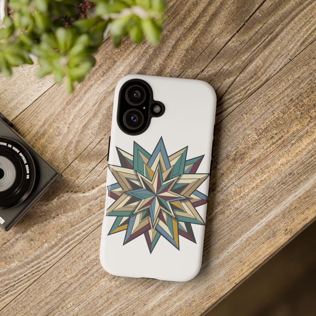 Geometric Star Phone Case — Teal & Earthtone Mandala Design
