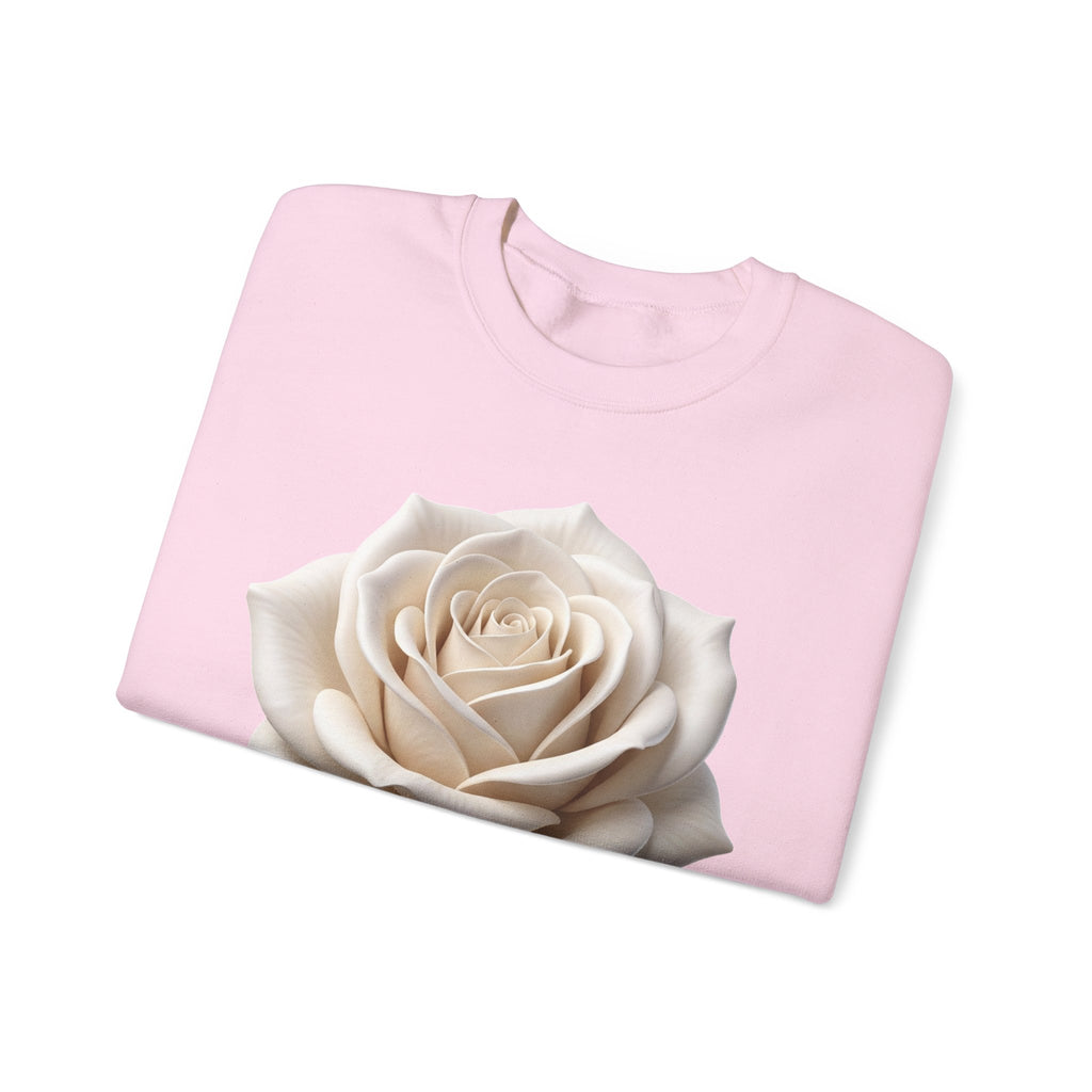 White Rose Crewneck Sweatshirt — Elegant Botanical Floral Pullover